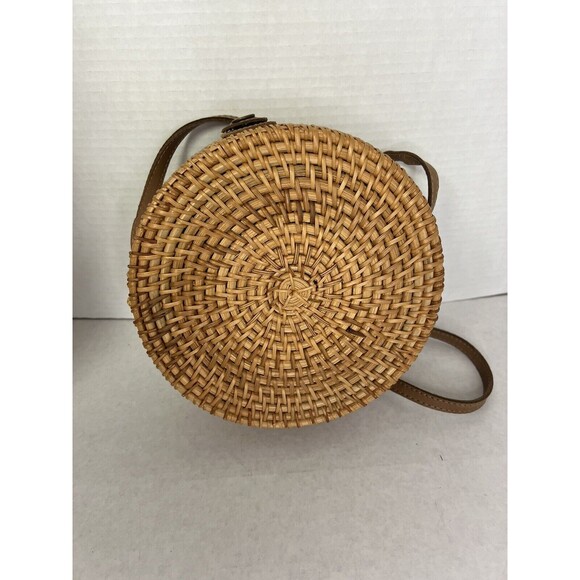 Rattan Straw Woven Round Crossbody Shoulder Bag Boho Hippie Concert - Picture 2 of 7